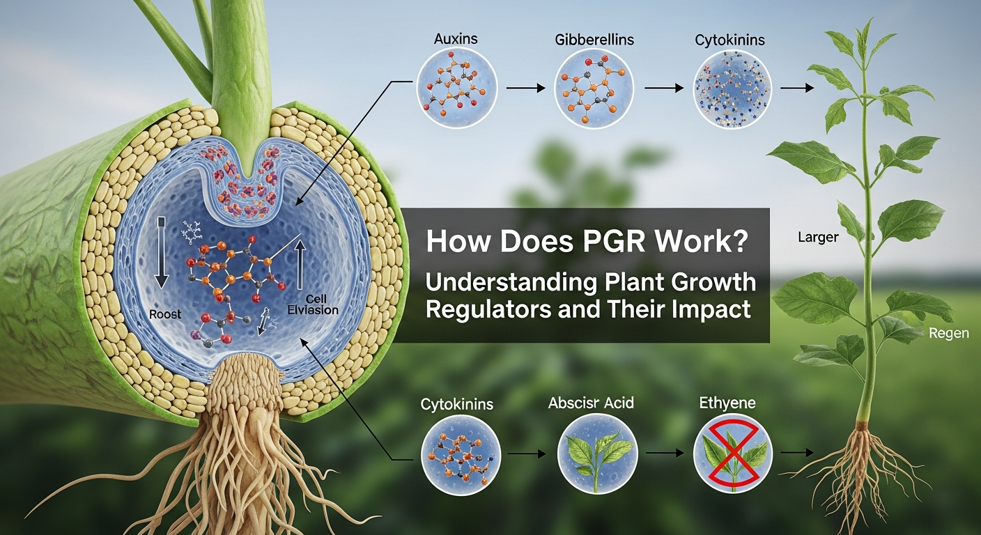 PGR works through regulating and balancing the internal hormones in the plant through influencing plant functions, such as how quickly a plant will grow.